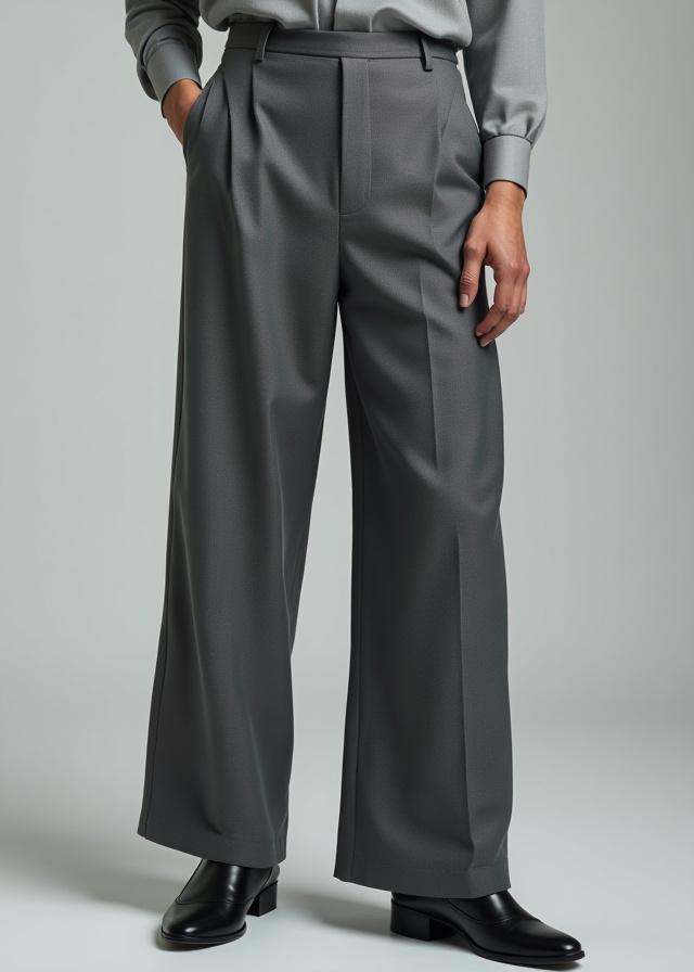 Pantalone a palazzo in lana grigia.